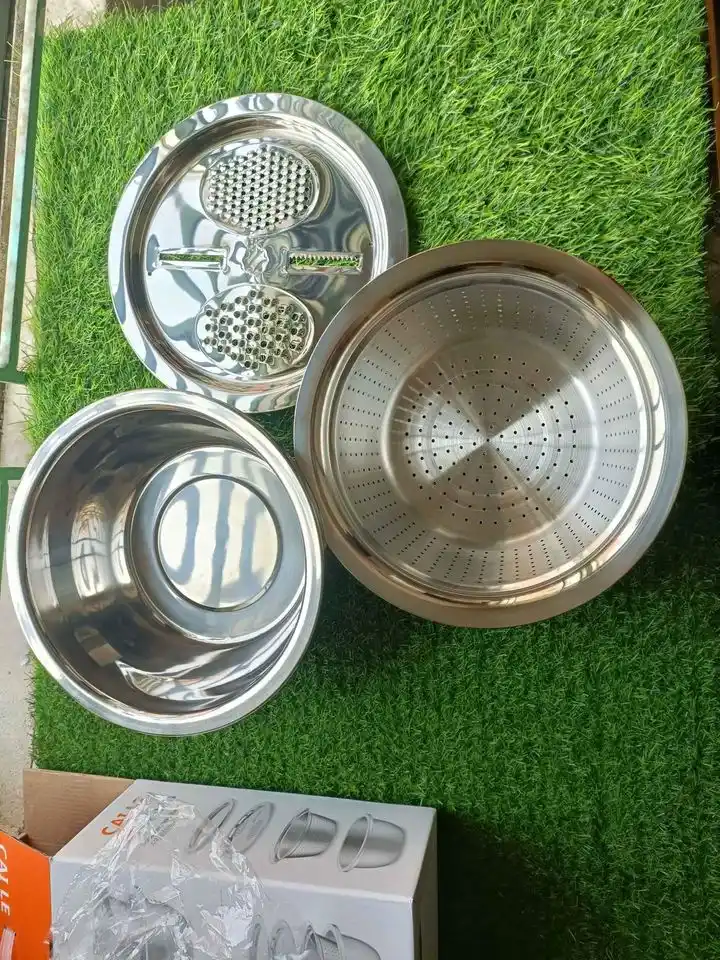 3 In 1 Multifunctional Stainless Steel Basin With Vegetable Cutter + Drain Basket