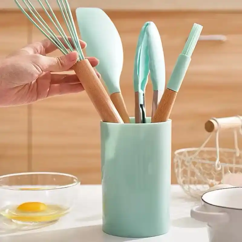 12pcs Wooden Silicone Kitchen Utensil Nonstick S