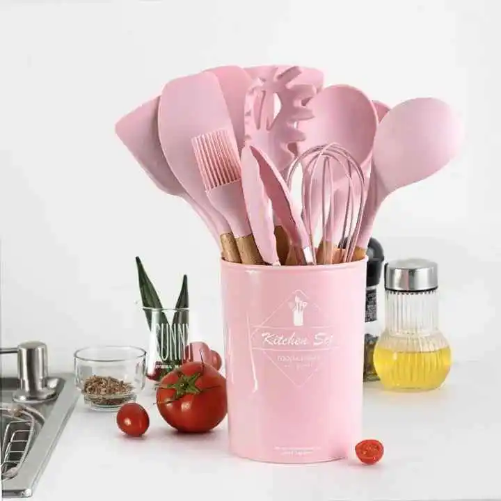 12pcs Wooden Silicone Kitchen Utensil Nonstick S